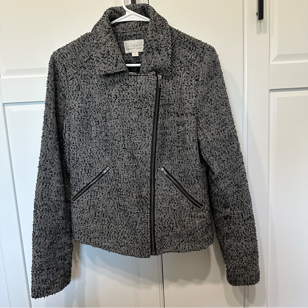 Hinge Seattle Women's Black and White Jacket,medium,career,tweed,moto style